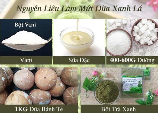 Cách làm mứt dừa màu xanh bột trà xanh 